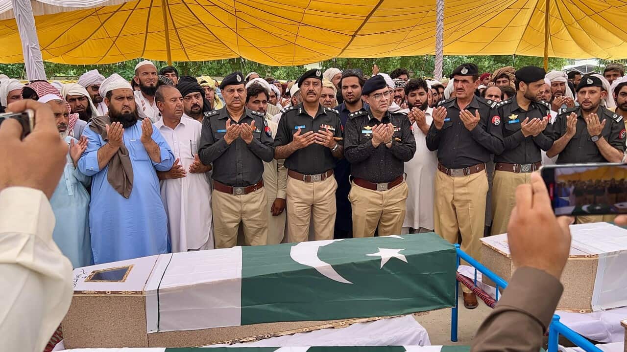 Funeral for victims of attack at police station in Pakistan