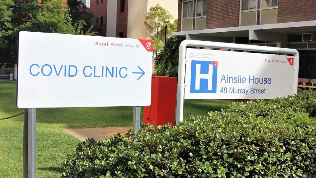covid clinic sign at Royal Perth Hospital
