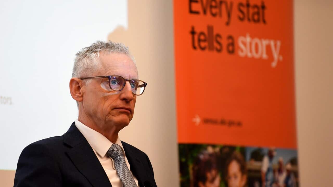 Australian Statistician Dr David Gruen addresses attendees during the ABS 2021 Census Data Release, Canberra, Tuesday, June 28, 2022. (AAP Image/Bianca De Marchi) NO ARCHIVING