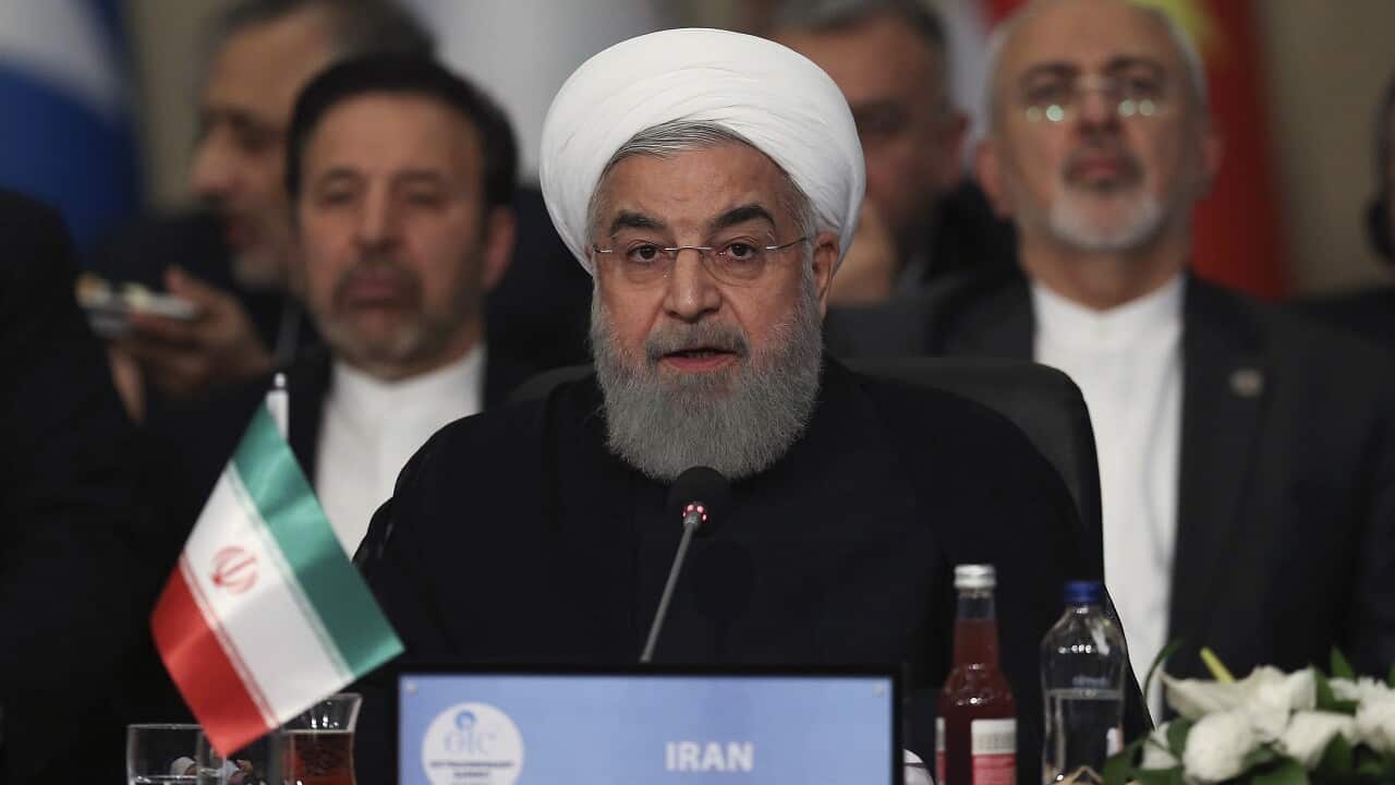 Iranian President Hassan Rouhani speaks.