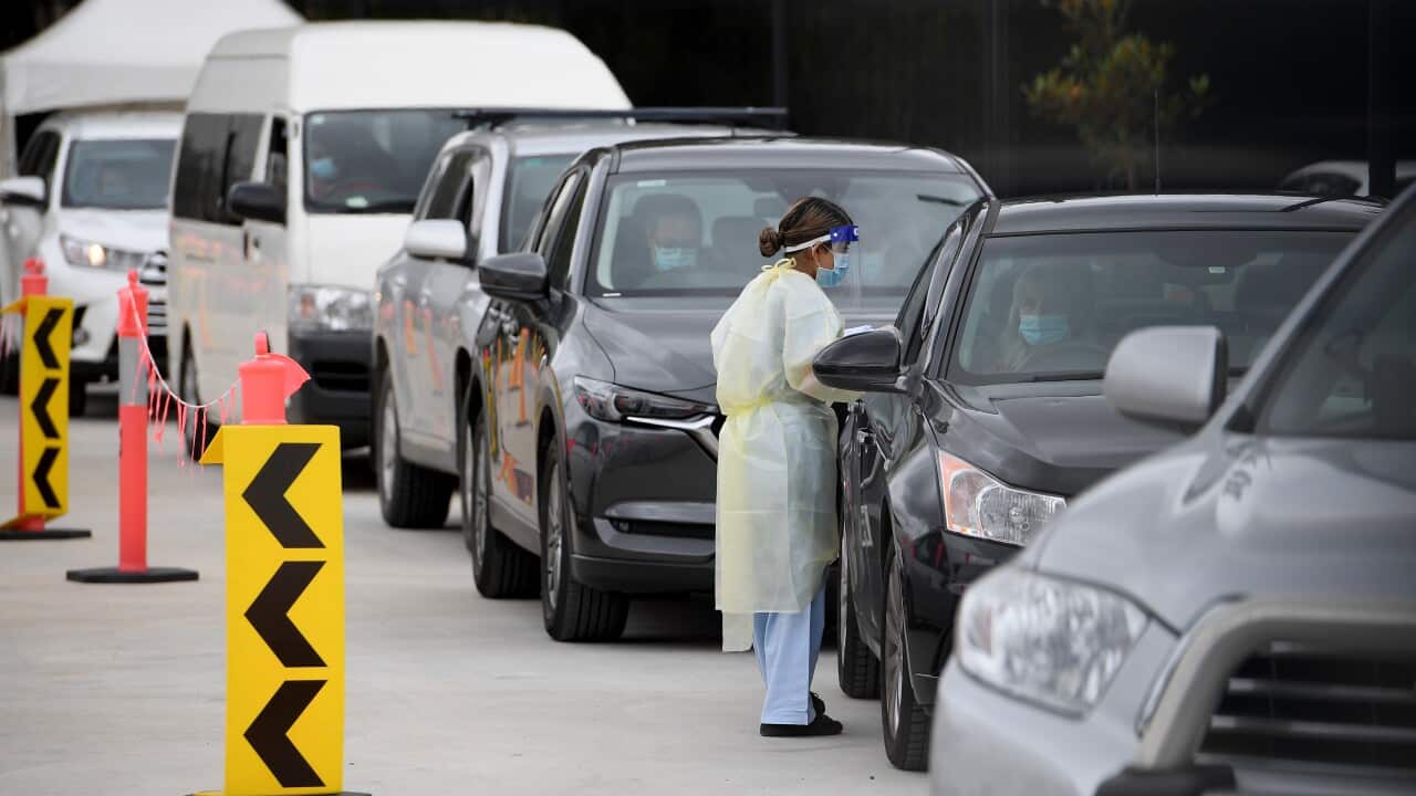 A drive through Covid testing facility is seen at Auburn in Sydney.