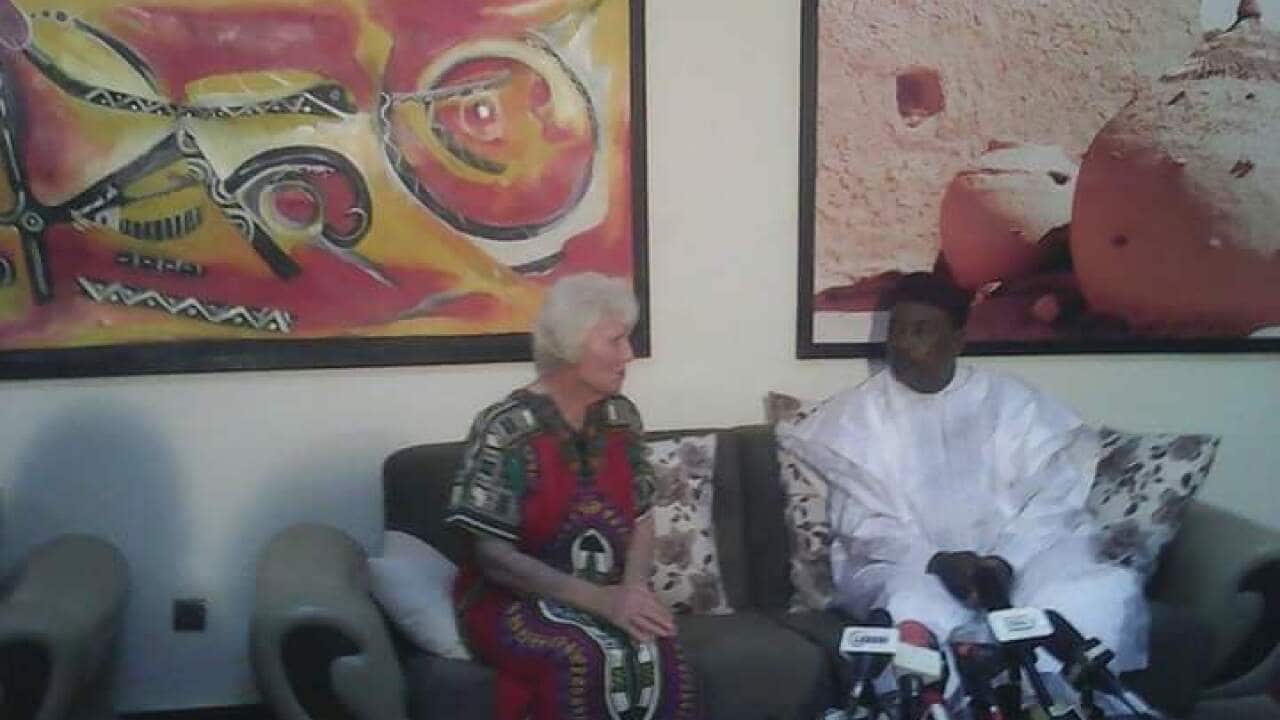 Jocelyn Kenneth, the wife of the doctor Elliot released was received by the president of Niger Mahamadou Issoufou. (Facebook)