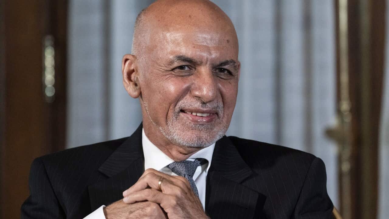 Afghan President Ashraf Ghani is seated before speaking during a media availability after his meeting with President Joe Biden in Washington, Friday, June 25, 2021. (AP Photo/Alex Brandon)