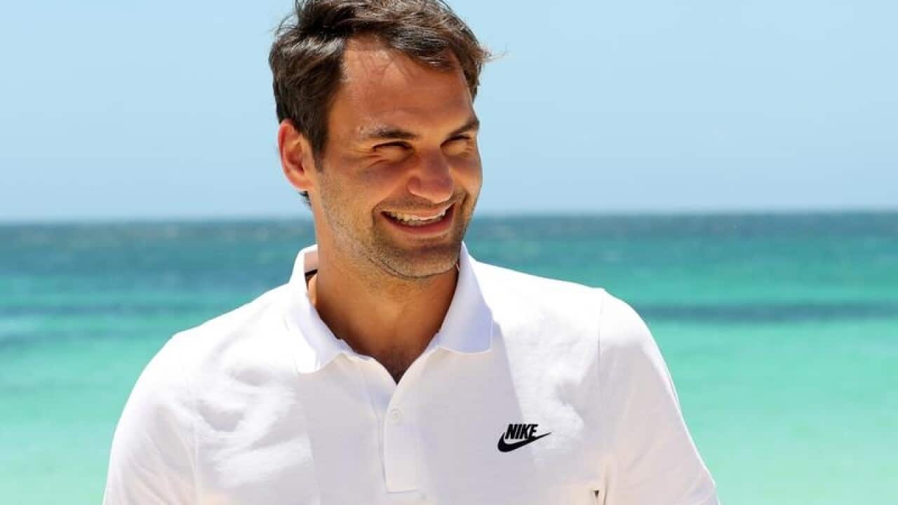 Roger Federer is seen posing for photographs a on Rottnest Island.
