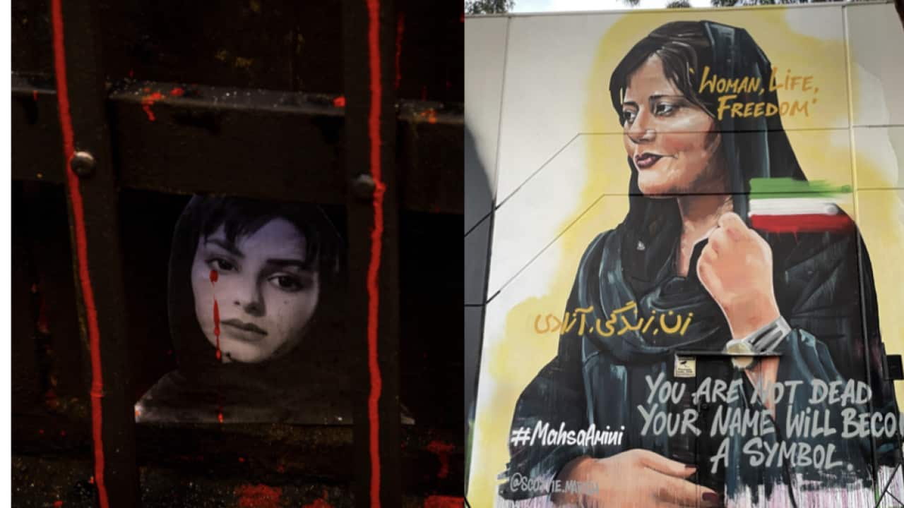 Graffiti in Melbourne and Sydney depicting women movement in Iran