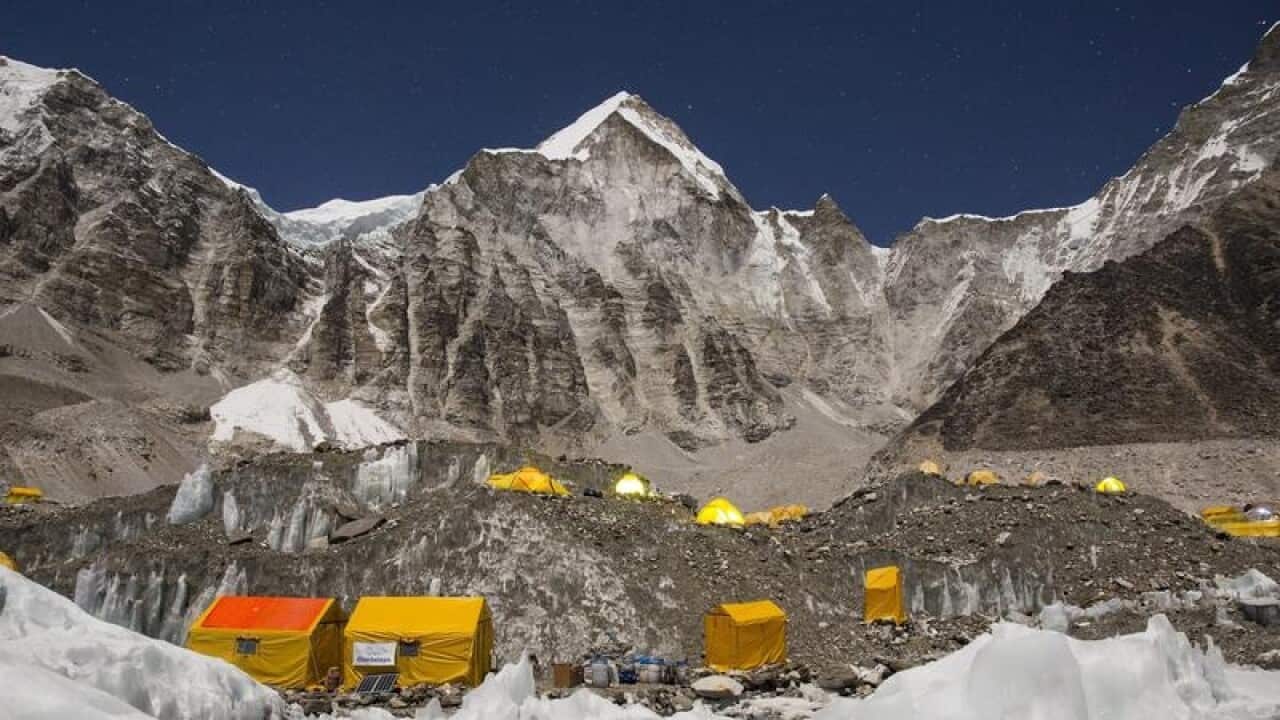 Tents stand in the Everest Base Camp in Nepal