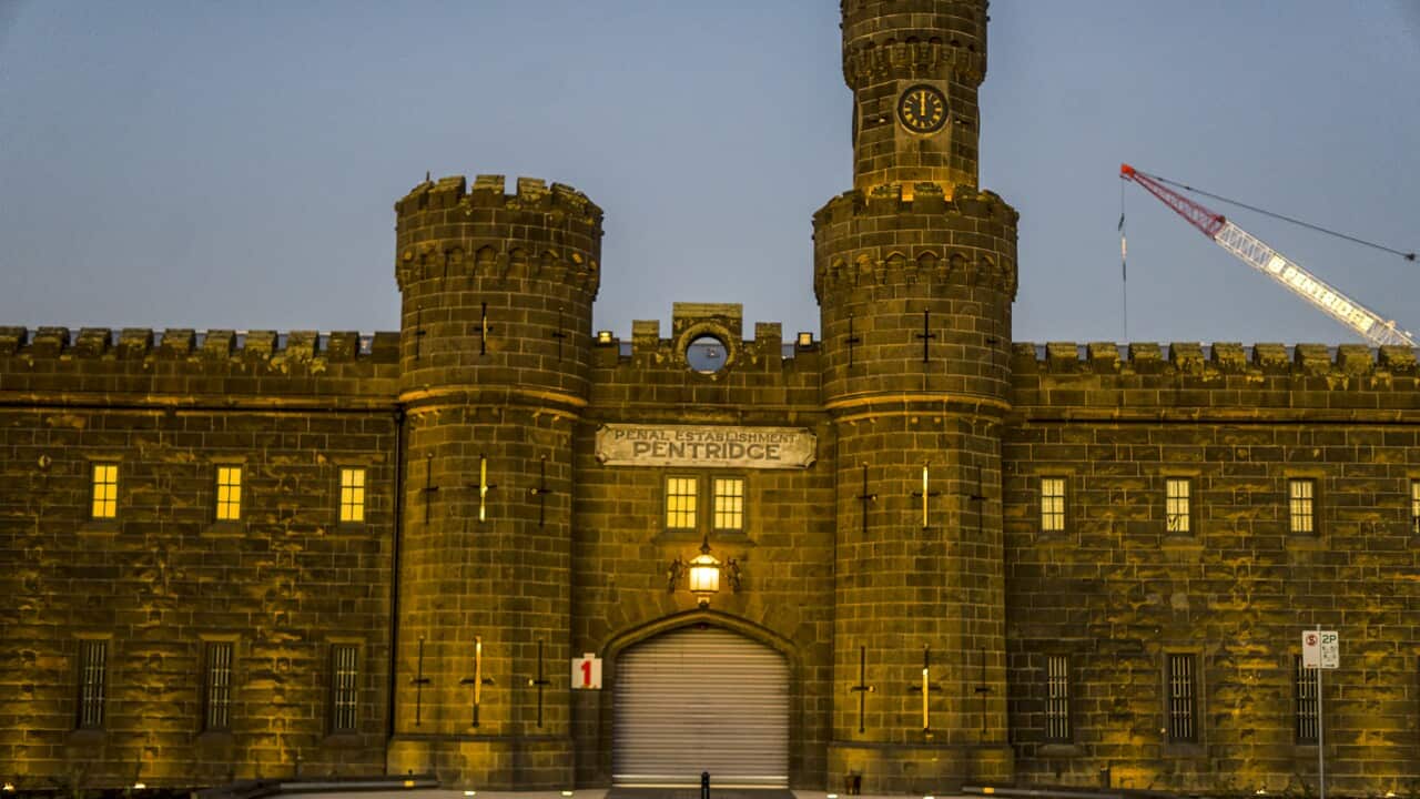 "File:Pentridge Prison Front Gate 2020.jpg" by Michael J Fromholtz is licensed under CC BY-SA 4.0