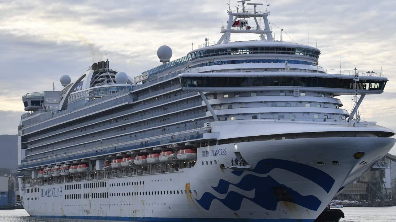 The Ruby Princess cruise ship departs Port Kembla in Wollongong, New South Wales on 23 April.