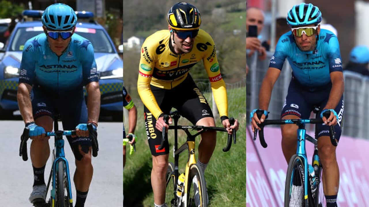 Miguel Angel Lopez, Tom Dumoulin and Vincenzo Nibali