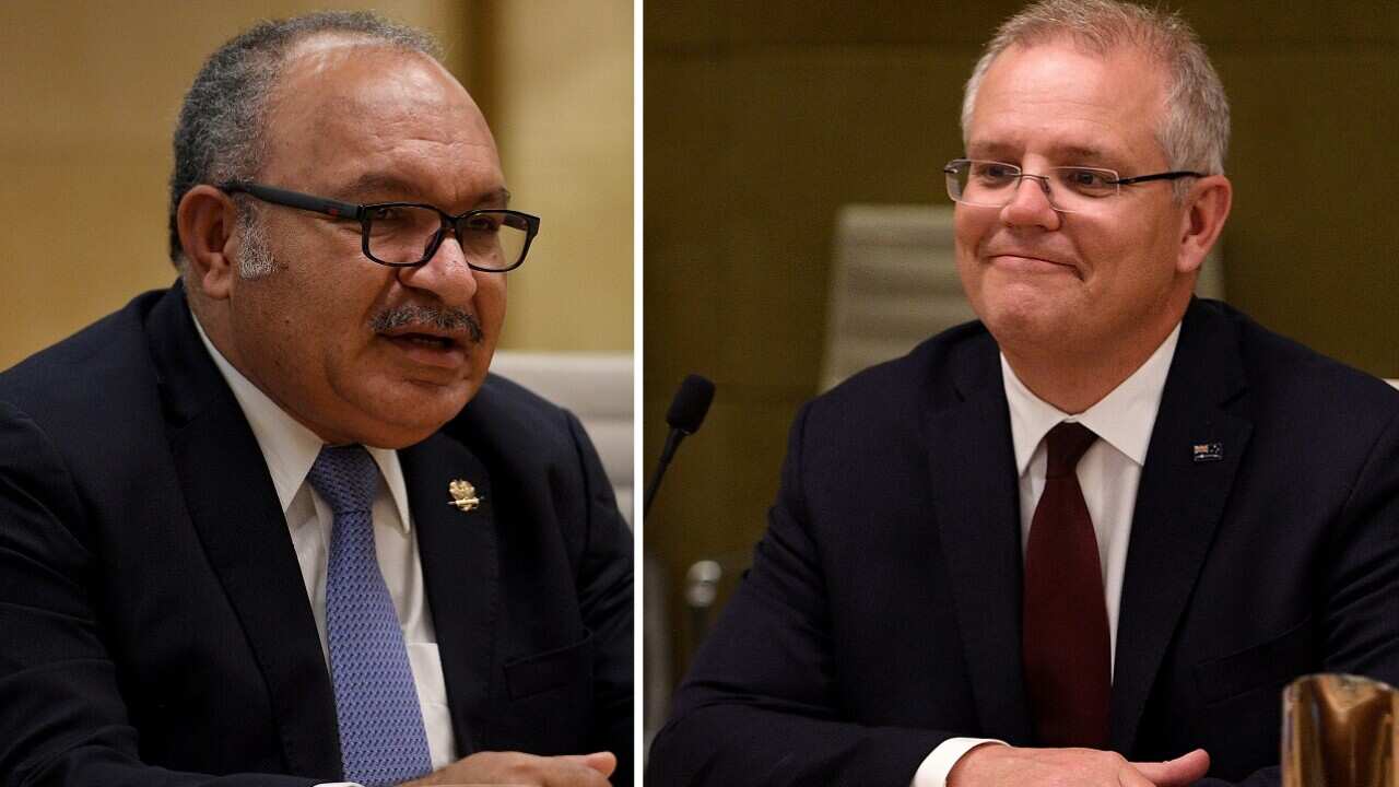 Prime Minister of Papua New Guinea Peter O'Neill and Scott Morrison on Thursday.
