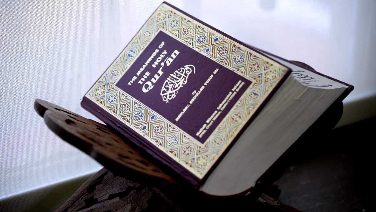 The Qur'an, the central religious text of Islam is on display at the Nation's Mosque Masjid Muhammad in Washington, DC, USA.