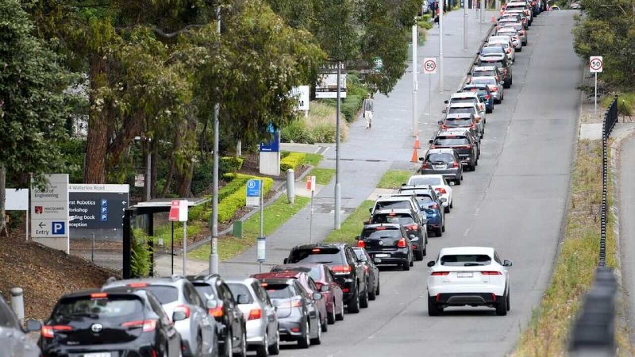Long queues as people wait for a Covid test at Macquarie Park, Sydney.