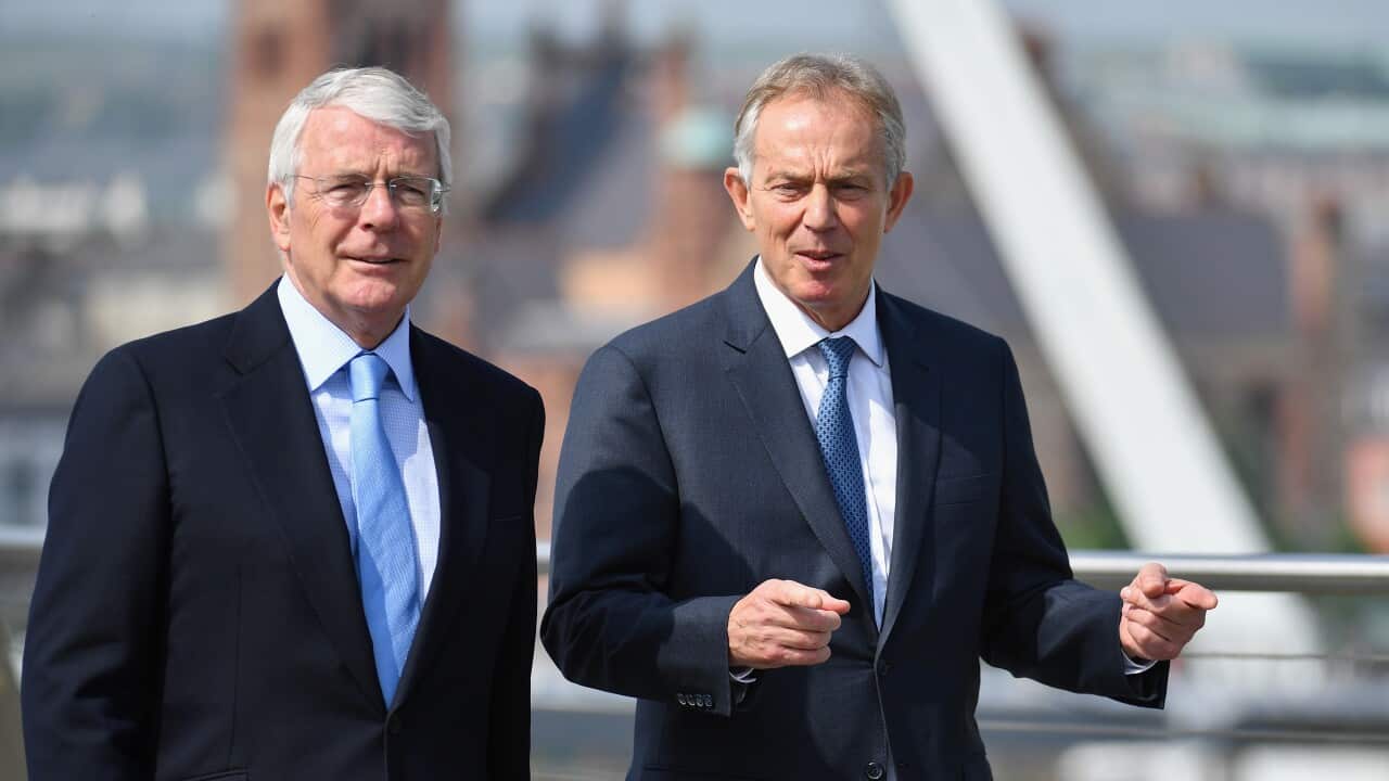 A file photo of Sir John Major and Tony Blair.