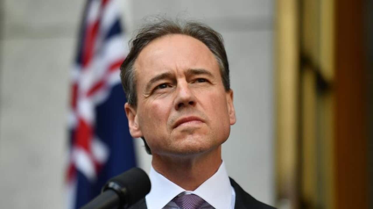 Health Minister Greg Hunt at a press conference in Canberra.