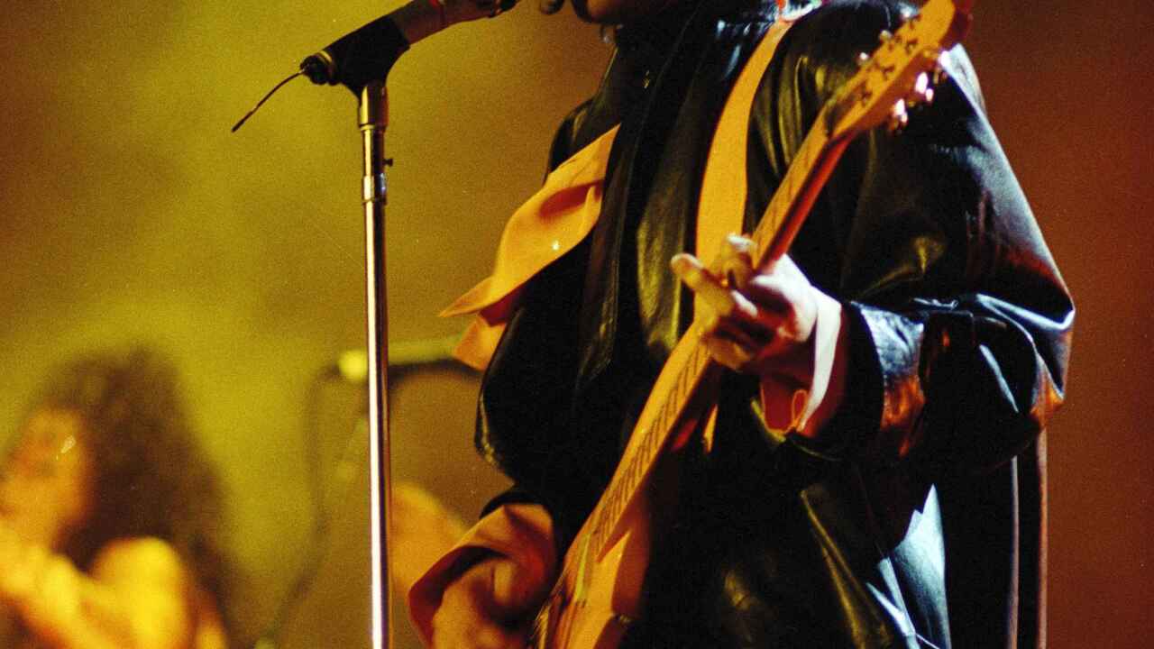 File image of US rock star Prince onstage at the Paris Bercy Stadium in front of thousands of fans in 1987.
