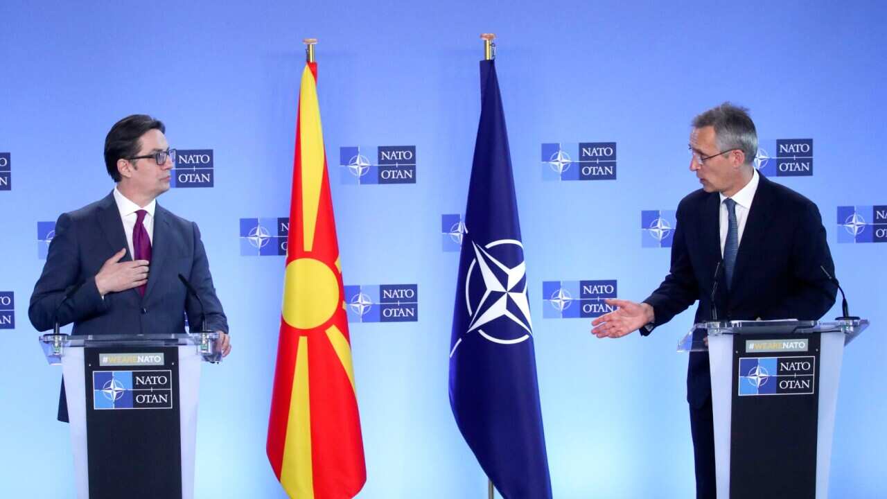 Macedonian President Stevo Pendarovski and NATO Secretary General Jens Stoltenberg