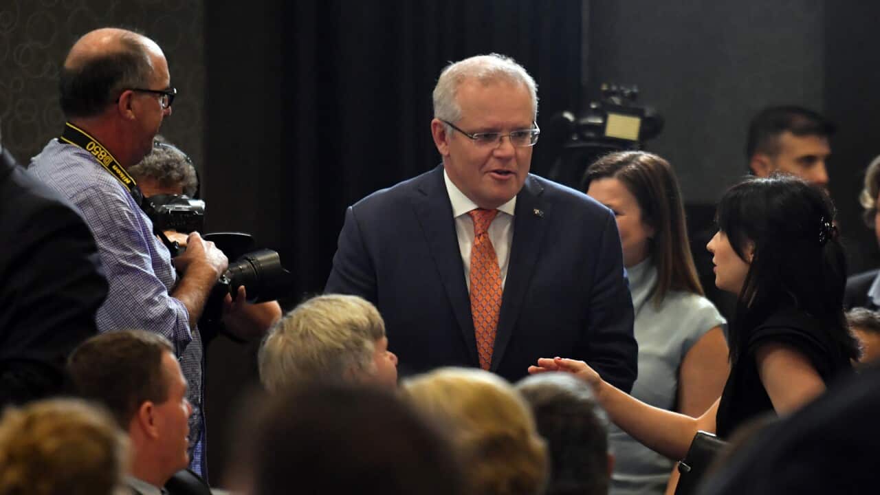 Prime Minister Scott Morrison arrives to deliver a speech at the National Press Club in Canberra