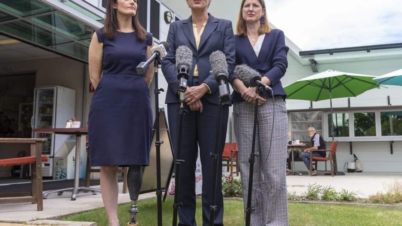 Dickson candidate Ali France, Tanya Plibersek and Julie Collins.