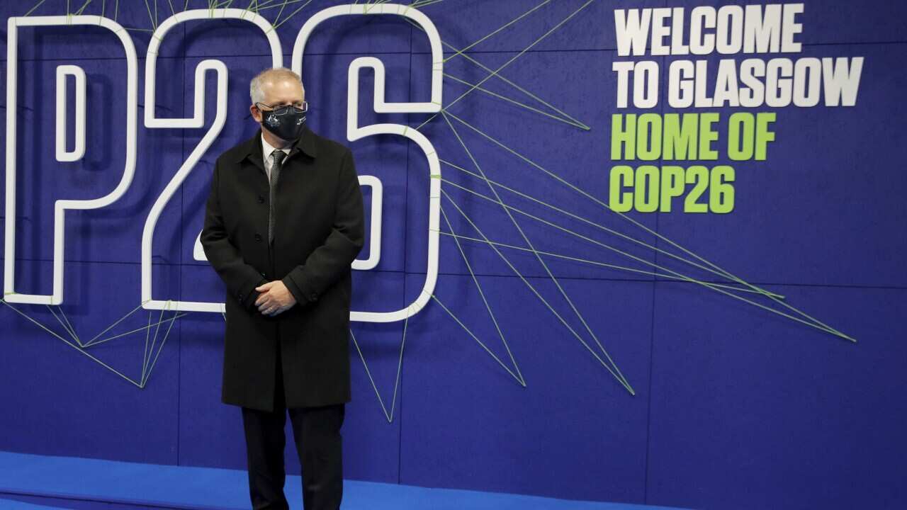 Prime Minister Scott Morrison arrives for the COP26 summit in Glasgow, Scotland.