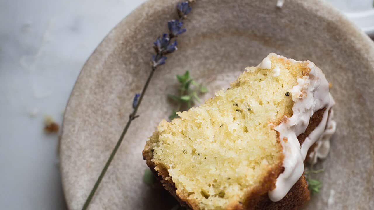 Herbes de Provence and rose olive oil cake