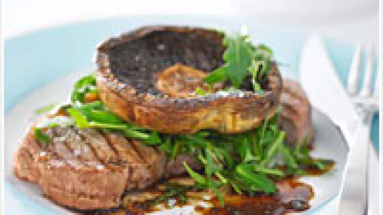 Porterhouse steak with mushrooms