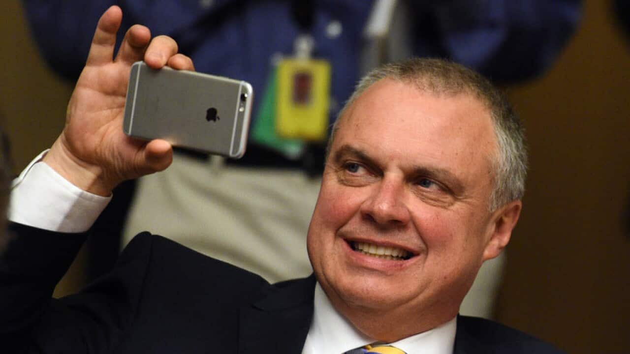 Nick Xenophon Team Senators Stirling Griff at an induction for new senators at Parliament House in Canberra, Tuesday, Aug. 23, 2016.