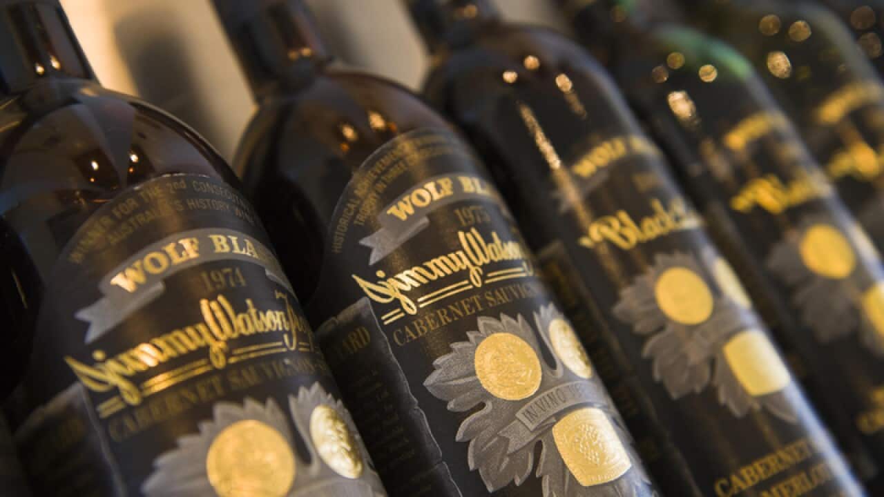 Bottles of Wolf Blass wine