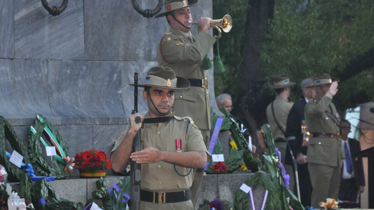 The Last Post is played at the Anzac Day dawn service in Adelaide
