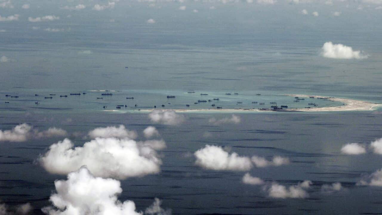 (File Image) China’s land reclamation efforts in the Spratley Islands in the South China Sea, seen in May 2015.