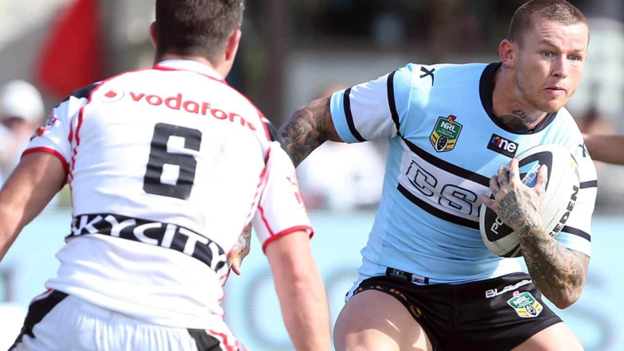 Sharks Star playmaker Todd Carney (R)