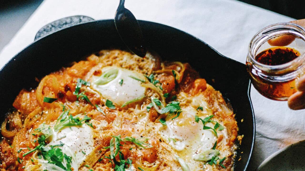 Hetty McKinnon's tomato and egg shakshuka.