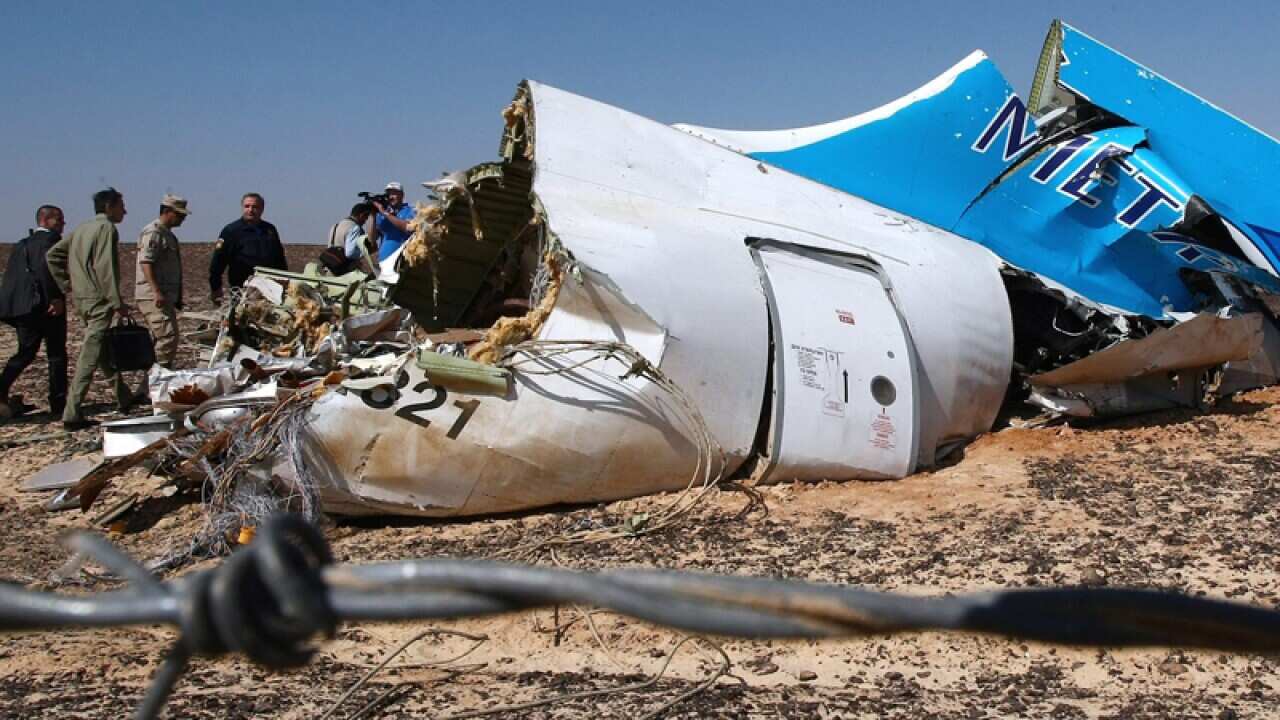 A piece of wreckage of A Russian plane at the site of the crash, Egypt