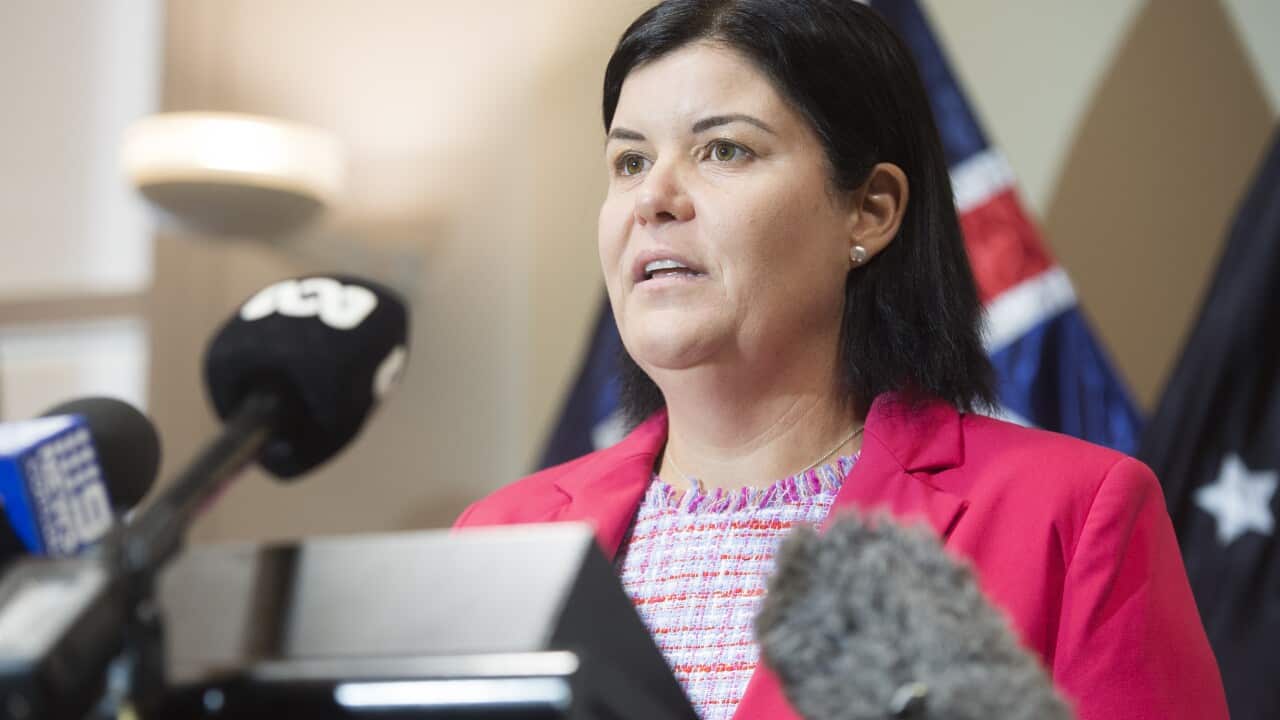 Incoming chief minister Natasha Fyles is pictured during a press conference in Darwin.
