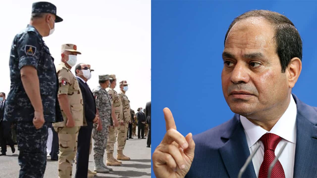 High ranking officers in the Egyptian Armed Forces (Left), Egyptian president Abdel Fatah Al-Sisi (Right)