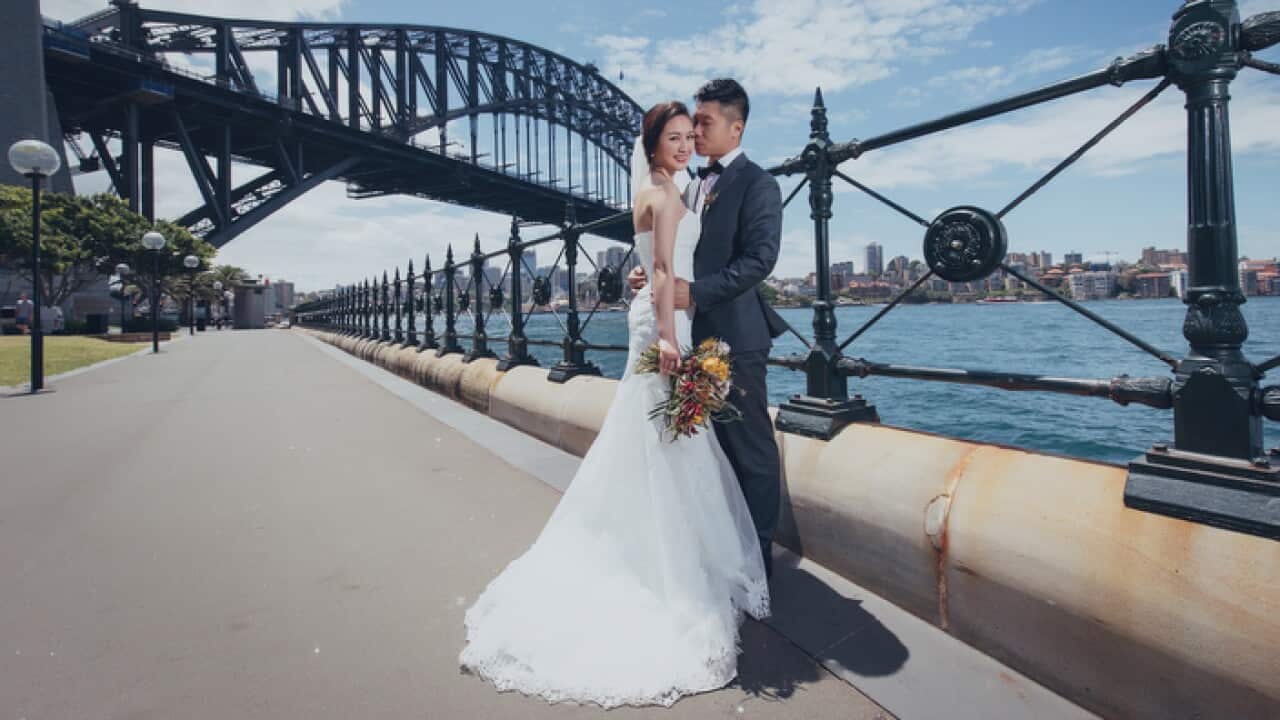 Lina Xing and Wei Jiang pose for their pre-wedding photos