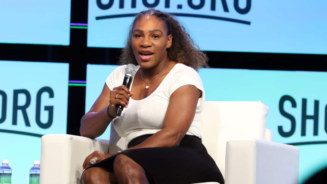 Serena Williams speaks at Digital Retail Conference Shop.Org at the American Express Stage, Sands Expo Center in Las Vegas, Nevada.