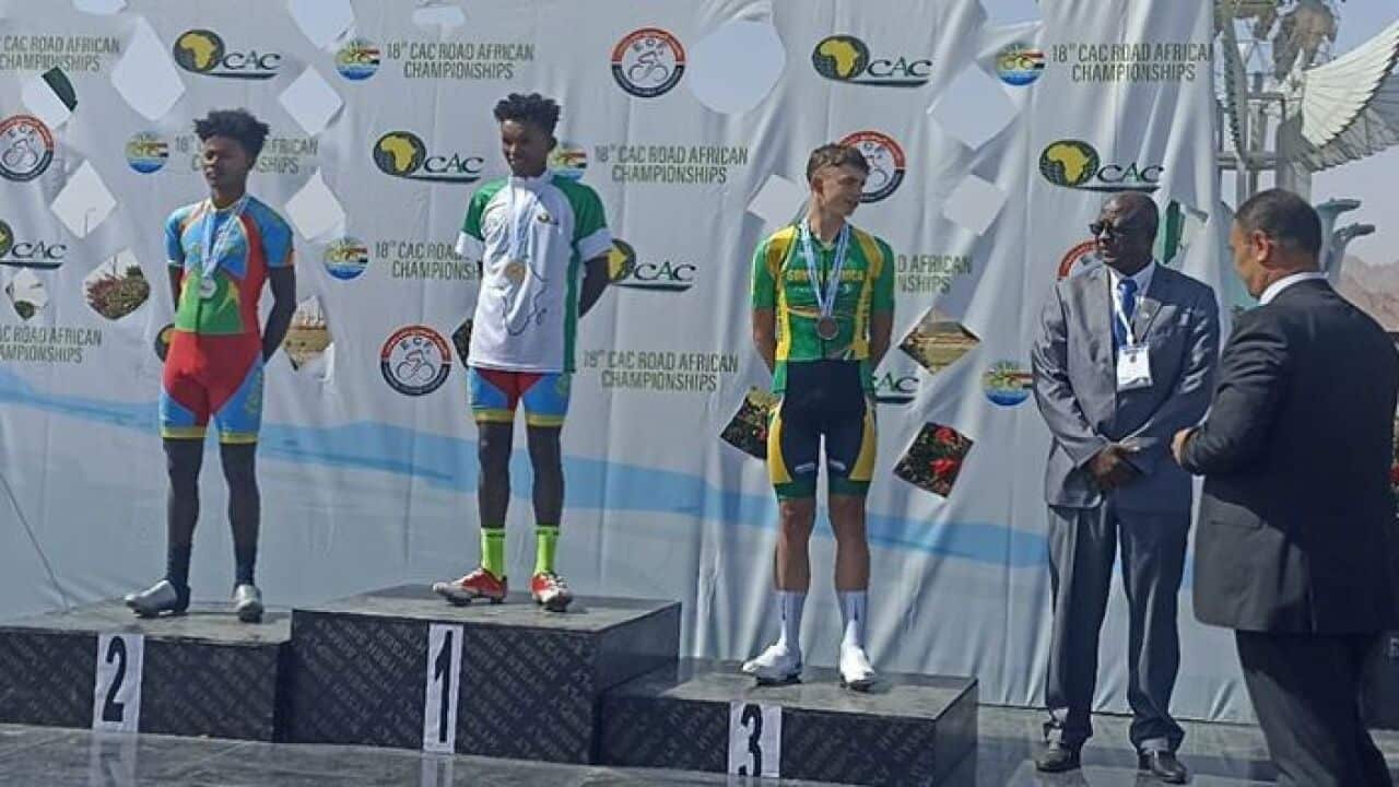 Victorious Eritrean cyclists at the African Continental Championships 2022