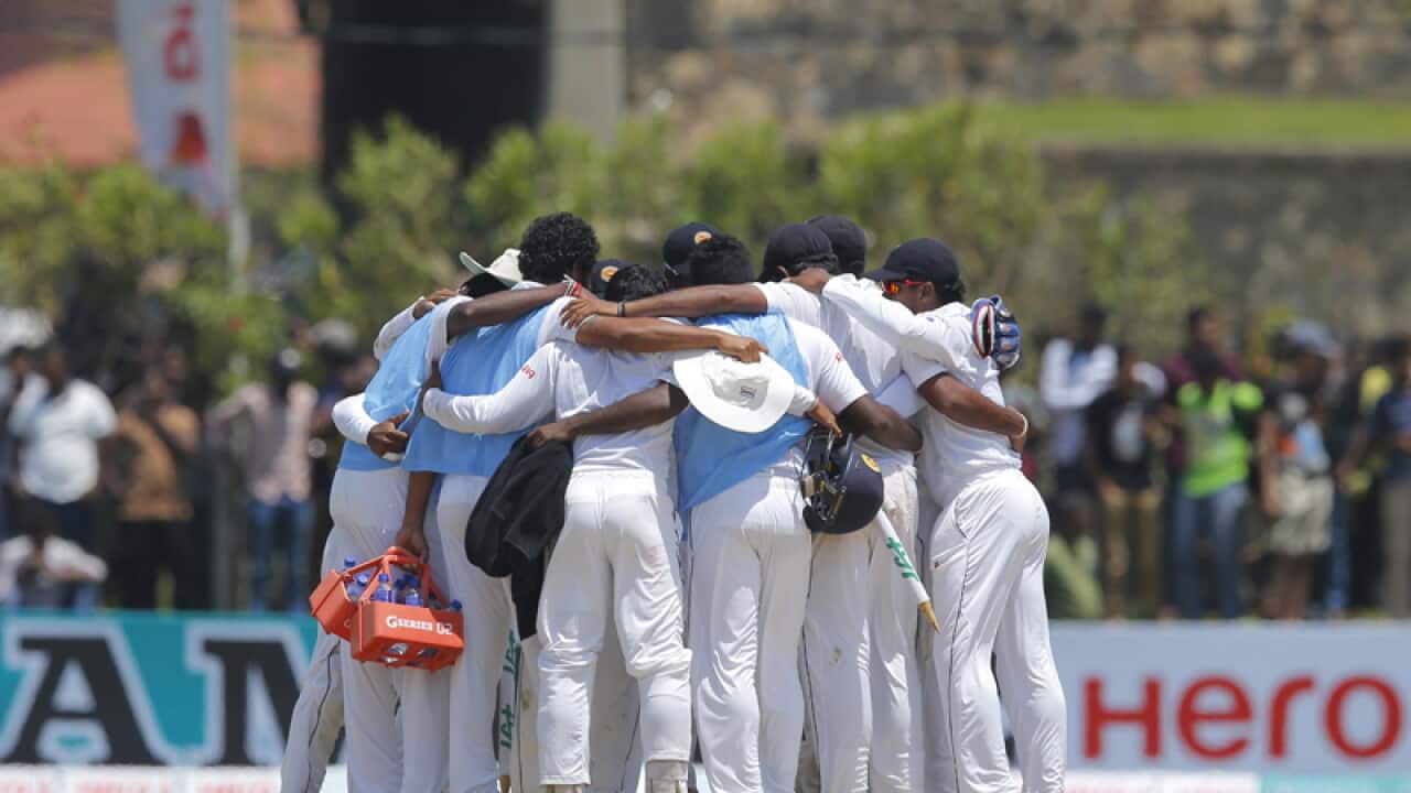 Members of the Sri Lankan cricket team at the Galle cricket stadium