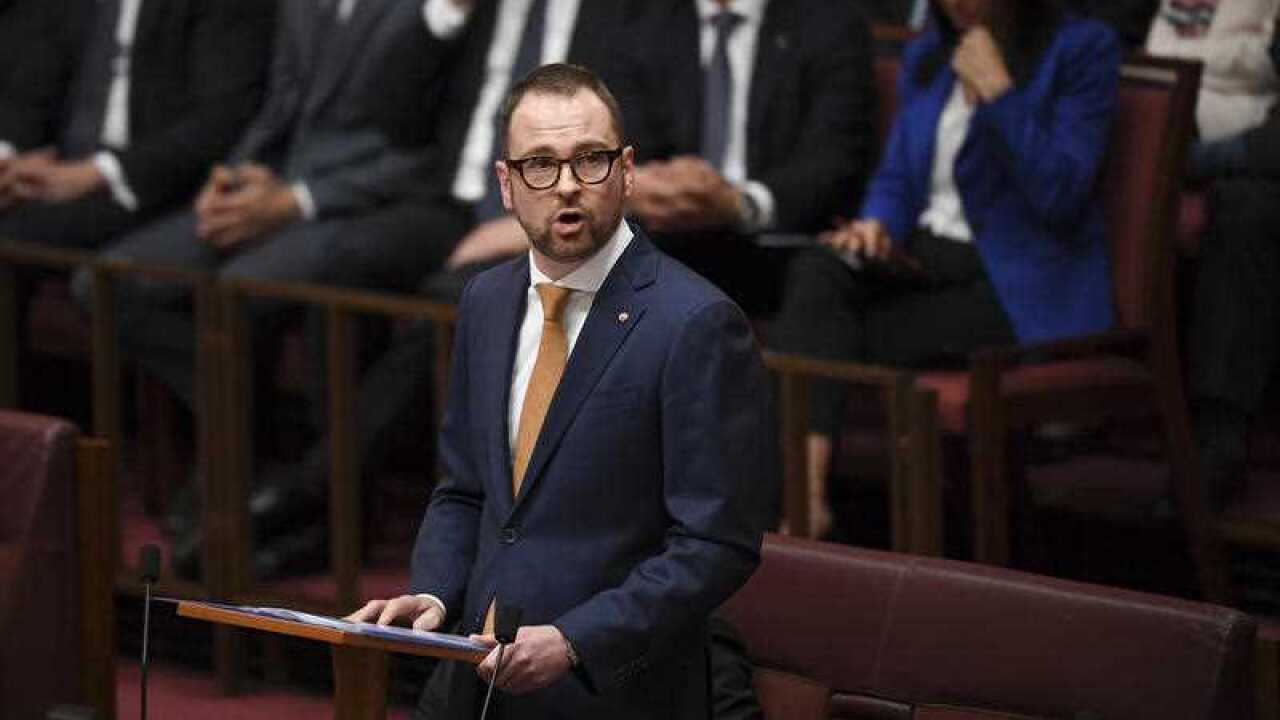 Liberal Senator for NSW Andrew Bragg delivers his first speech in the Senate chamber at Parliament House in Canberra.
