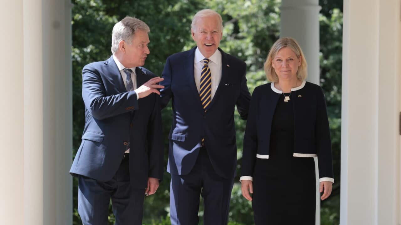 US President Joe Biden, Prime Minister Magdalena Andersson of Sweden, and President Sauli Niinistö of Finland