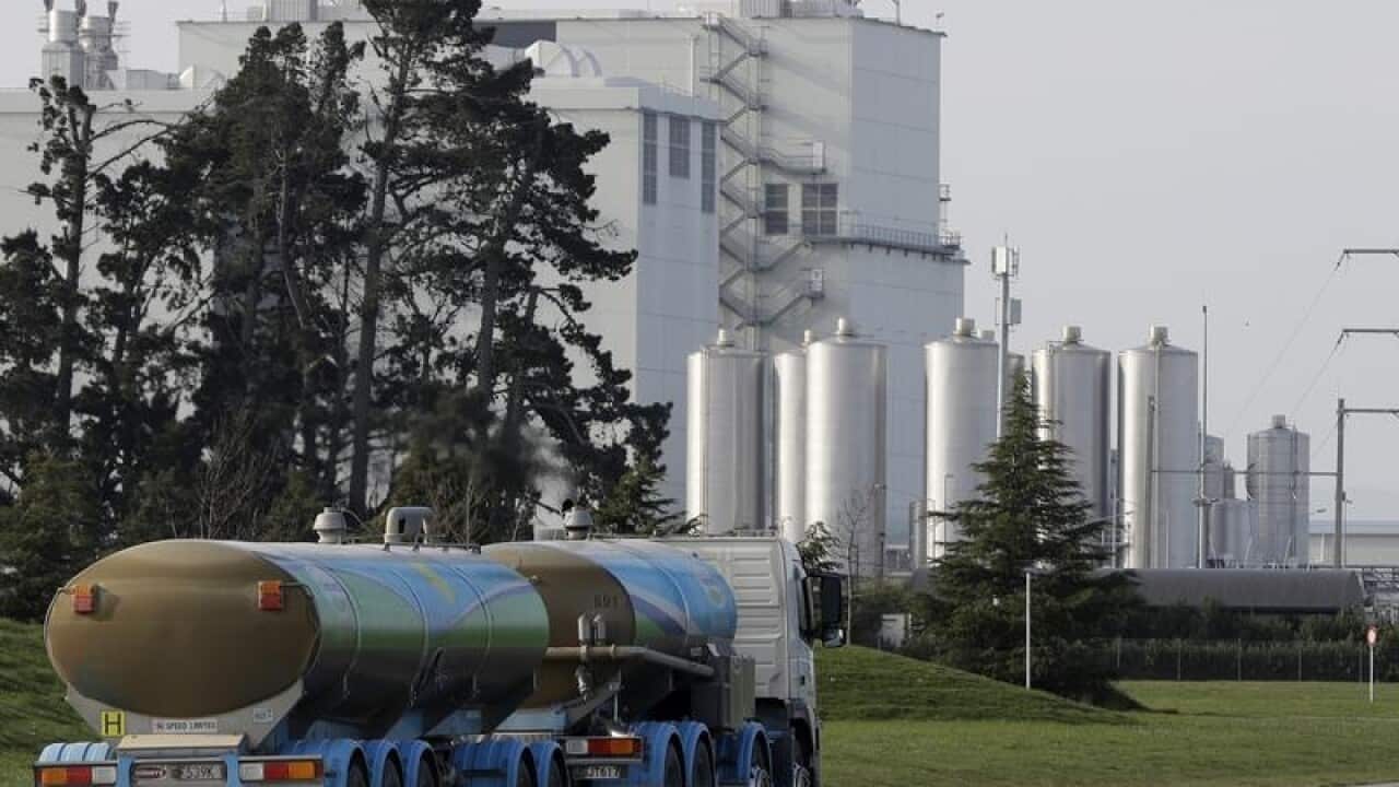 A Fonterra milk tanker drives into the Darefield factory.