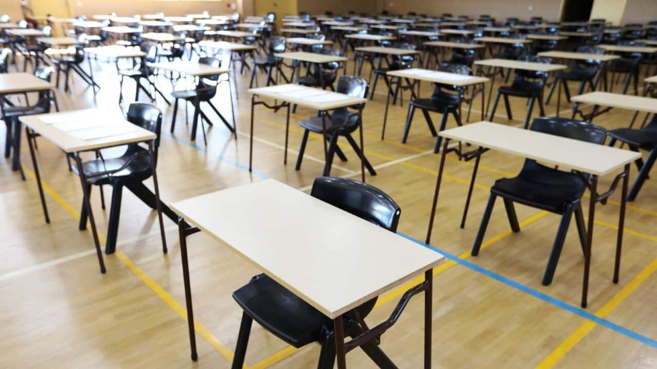 Empty school desks