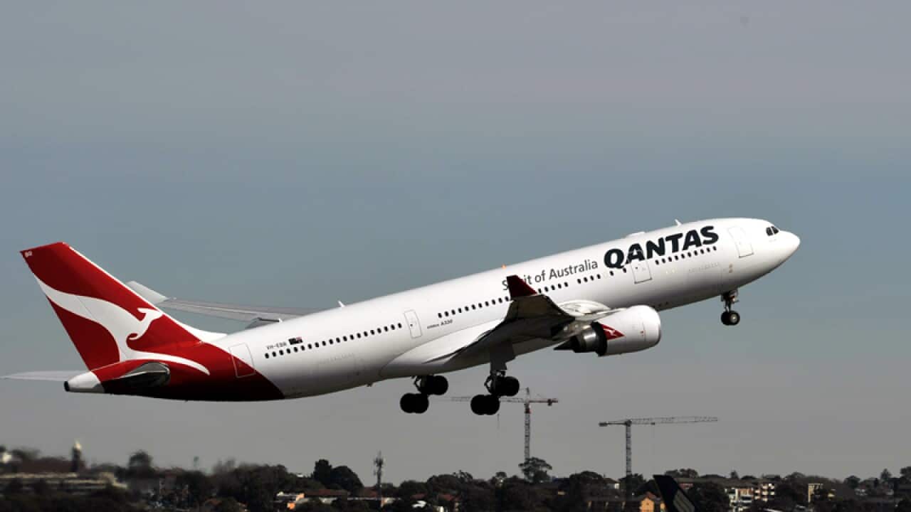 Qantas aircraft seen at Sydney International Airport
