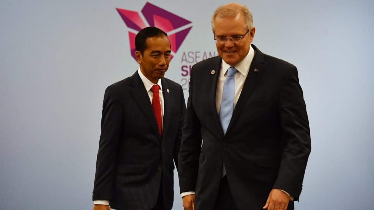 Australia's Prime Minister Scott Morrison and Indonesia's President Joko Widodo at a bilateral meeting during the 2018 ASEAN Summit in Singapore.