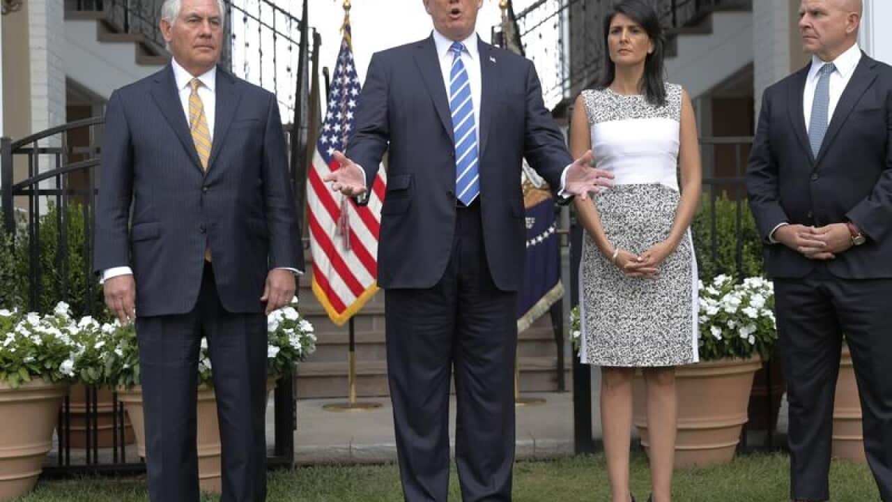 President Donald Trump speaks following a security meeting