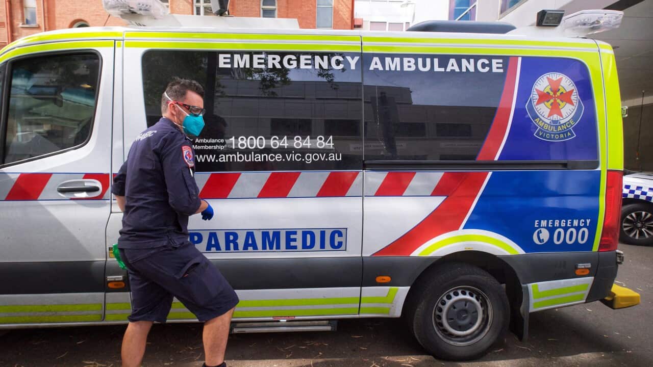 A paramedic outside Melbourne's St Vincent's hospital