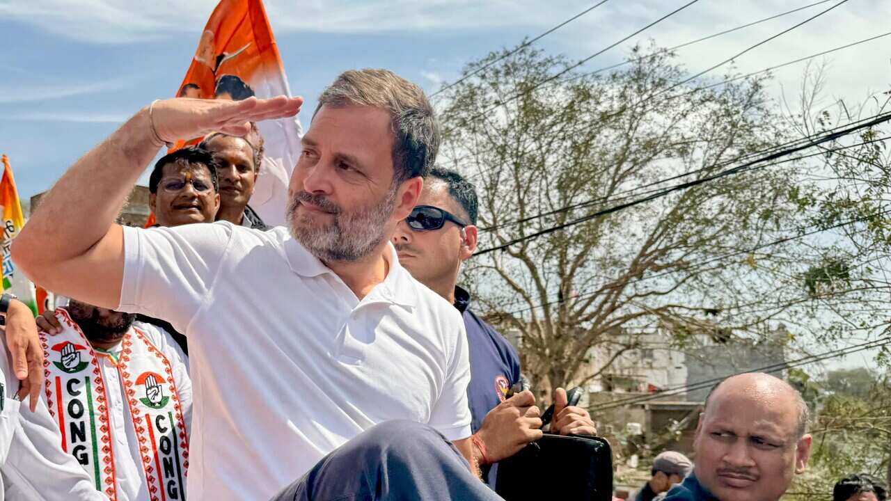 India: Congress MP Rahul Gandhi greets the crowd as he resumes 'Bharat Jodo Nyay Yatra'