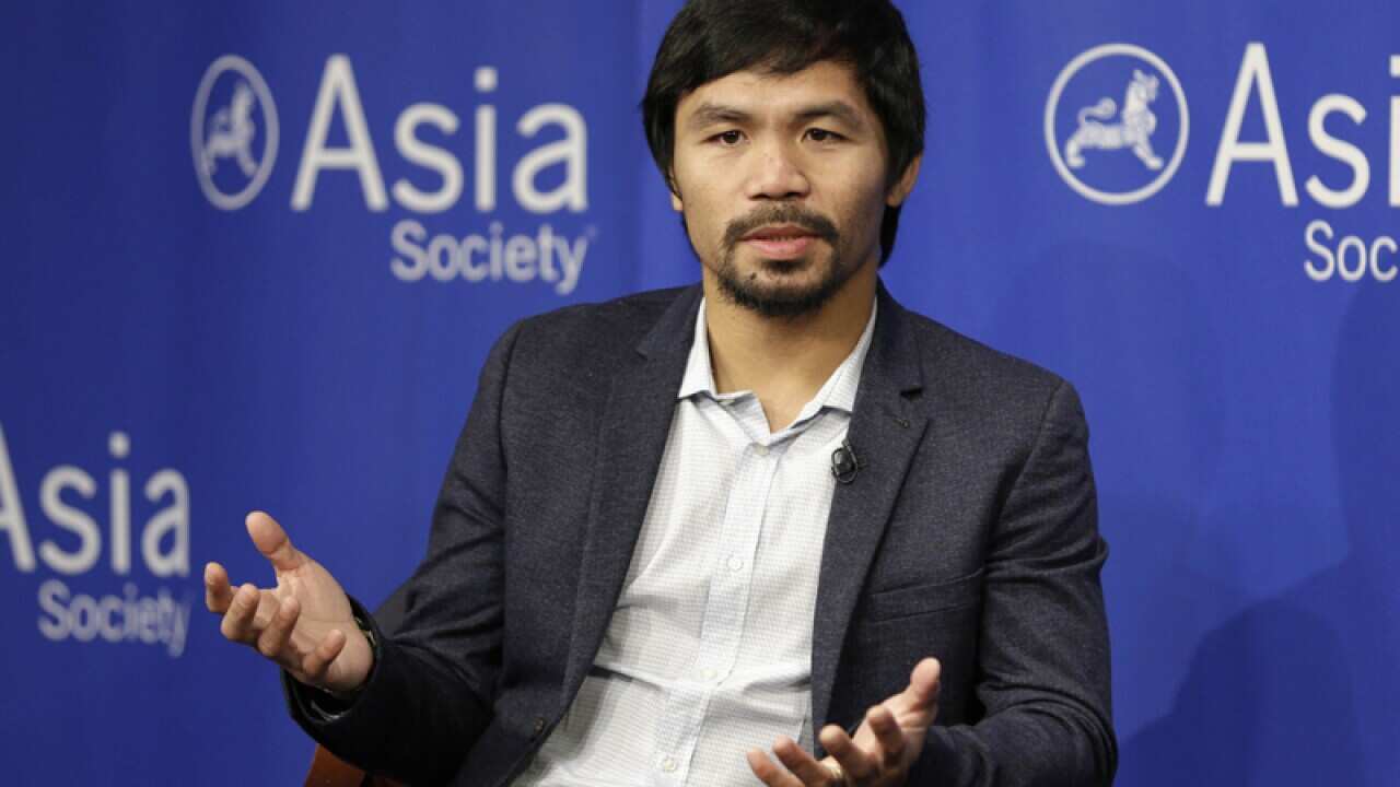Manny Pacquiao takes questions at the Asia Society in New York