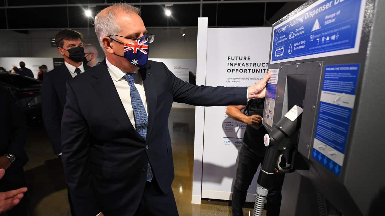Prime Minister Scott Morrison tours the Toyota Hydrogen Centre in Altona, Melbourne, Tuesday, November 9, 2021.