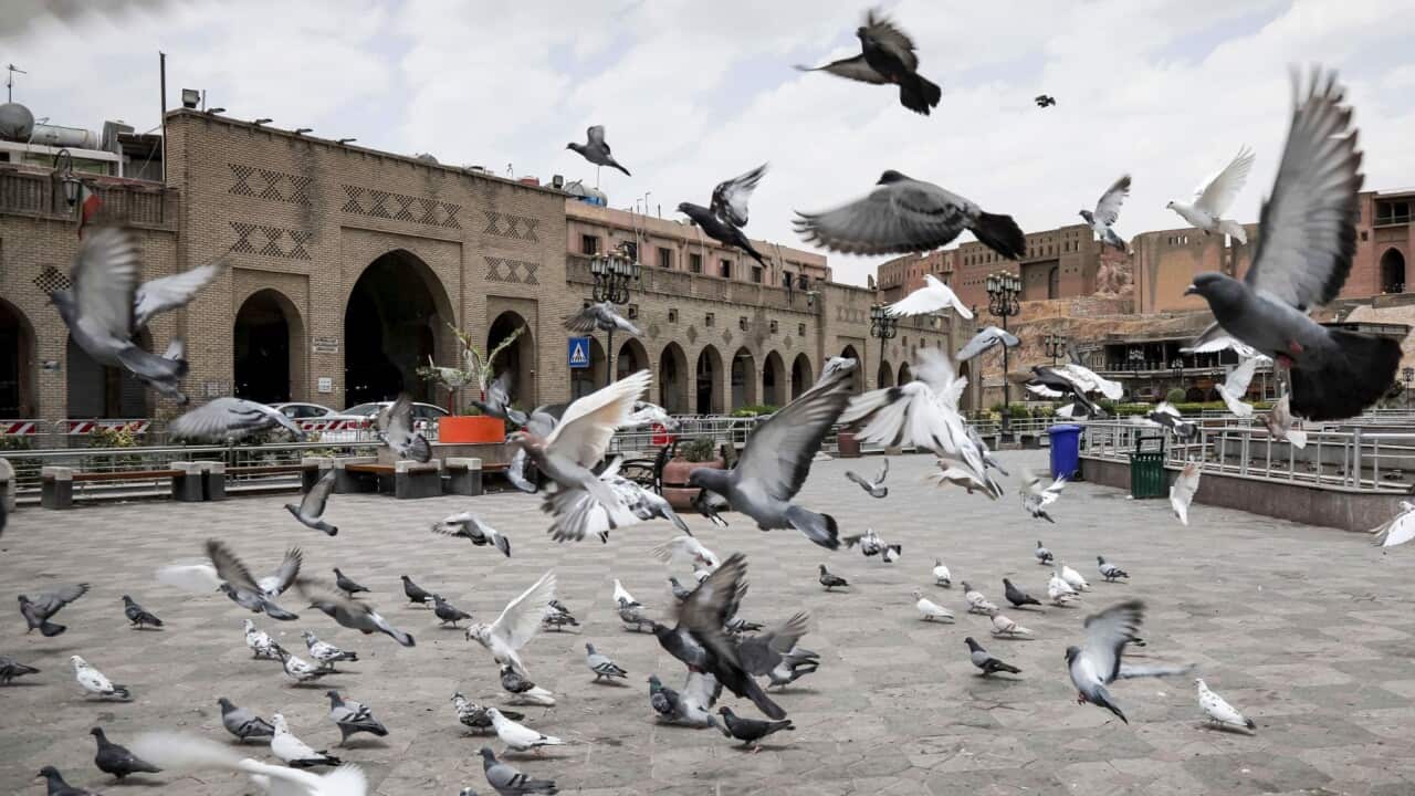 An empty square outside Erbil Citadel due to COVID19 restrictions